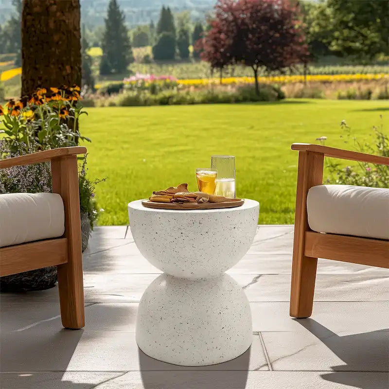 Lightweight Concrete Side Table with Speckled Design End Table Indoor Outdoor