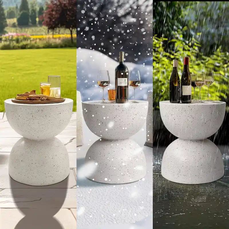 Tavolino in cemento leggero con design effetto macchiato, da interni ed esterni