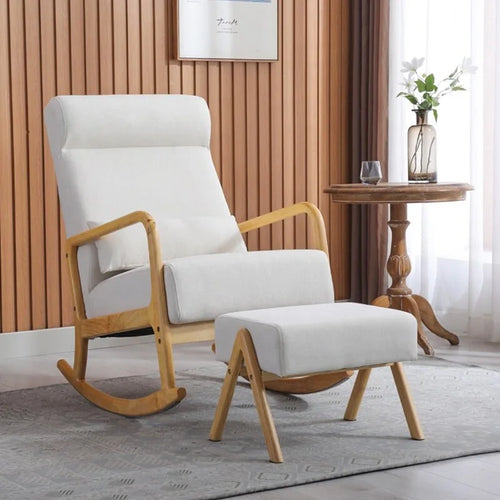 EROMMY 25.2 Wide Reclining Rocker Chair with Ottoman - High Back Rocking Chair, Soft Linen Fabric, Ergonomic Design