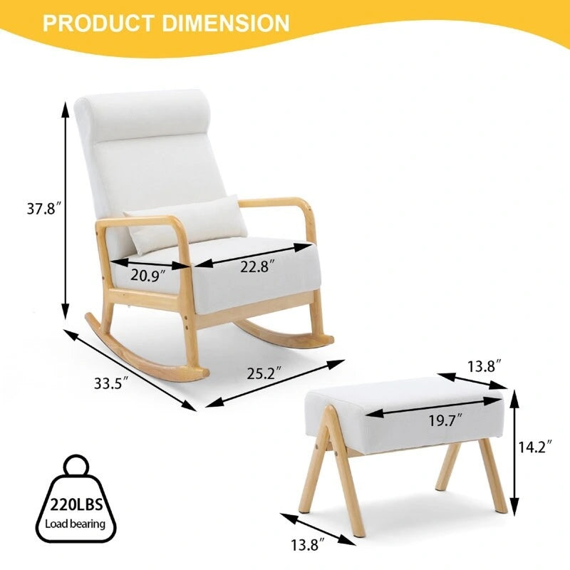 Poltrona reclinabile a dondolo larga 25.2 con poggiapiedi - Sedia a dondolo con schienale alto, morbido tessuto in lino, design ergonomico