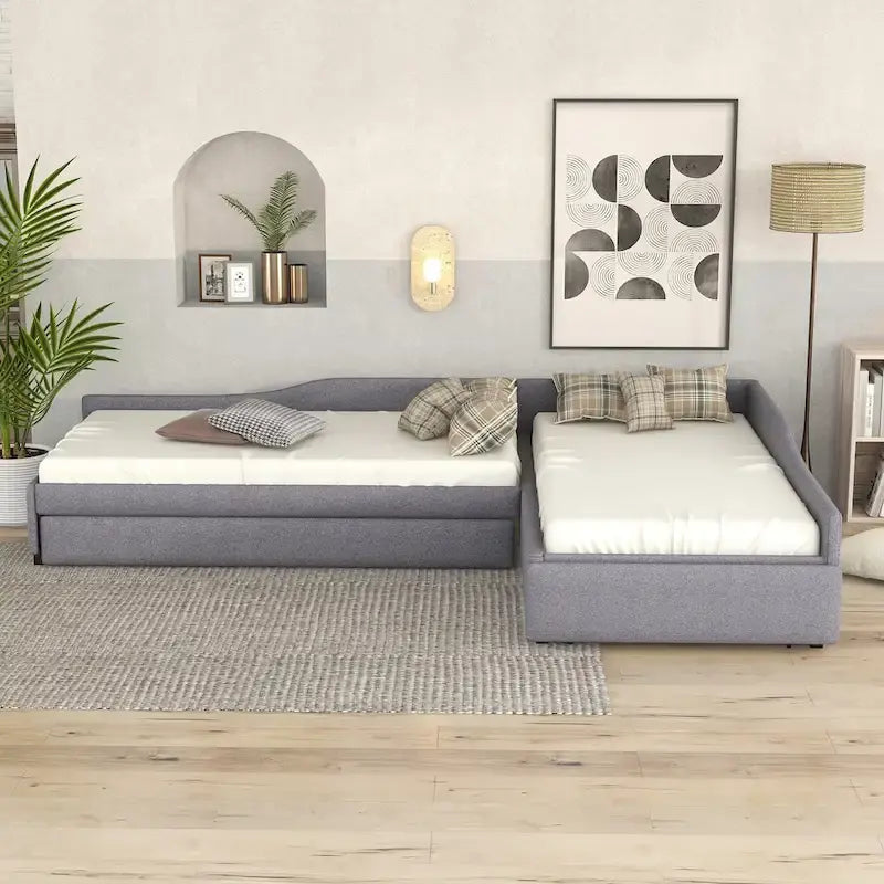 Divano letto singolo con cassetto, struttura letto in legno, doppia rete estraibile imbottita, non richiede box spring per ragazzi