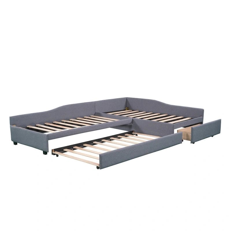Divano letto singolo con cassetto, struttura letto in legno, doppia rete estraibile imbottita, non richiede box spring per ragazzi