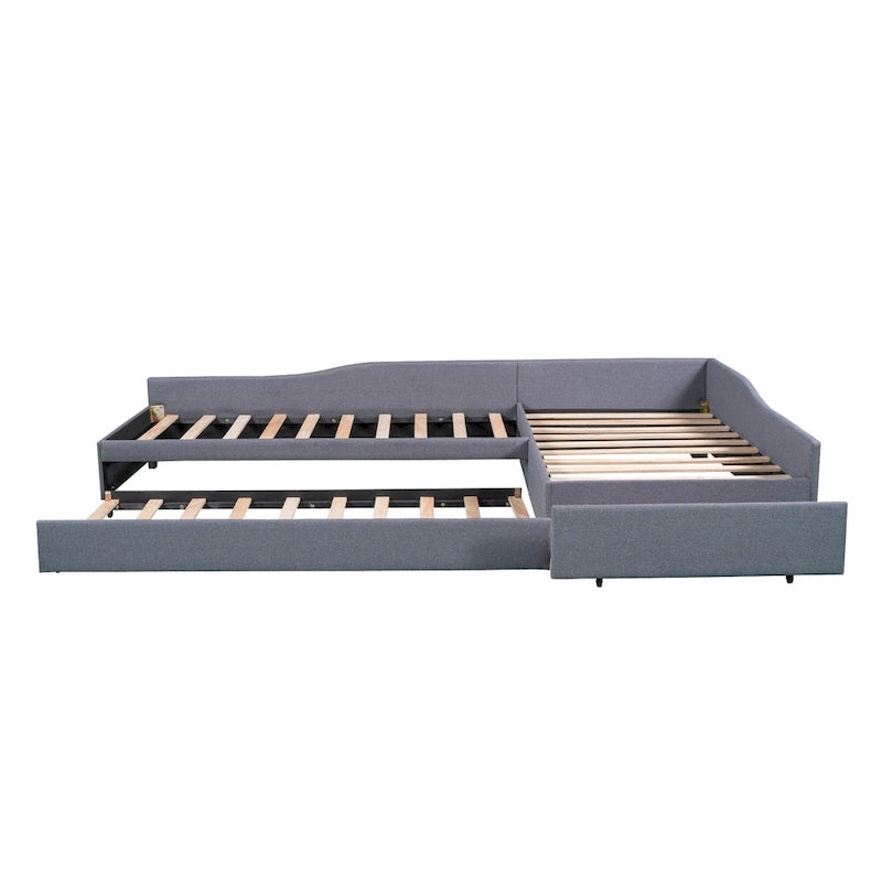 Divano letto singolo con cassetto, struttura letto in legno, doppia rete estraibile imbottita, non richiede box spring per ragazzi