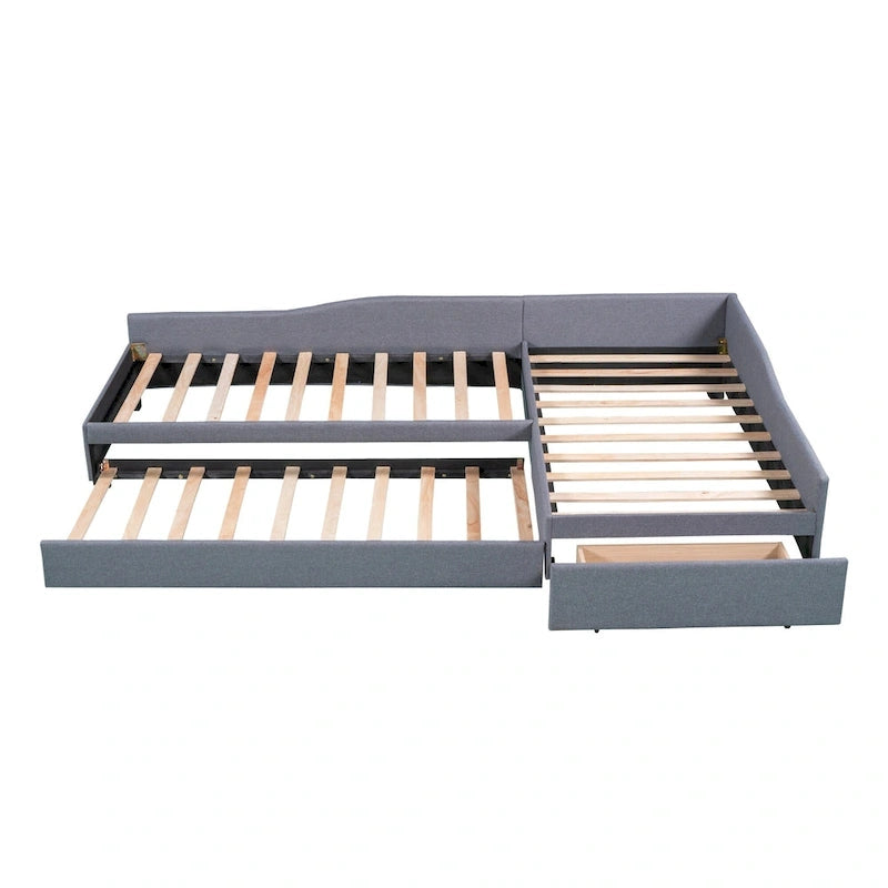Divano letto singolo con cassetto, struttura letto in legno, doppia rete estraibile imbottita, non richiede box spring per ragazzi