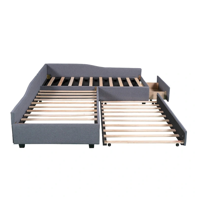 Divano letto singolo con cassetto, struttura letto in legno, doppia rete estraibile imbottita, non richiede box spring per ragazzi
