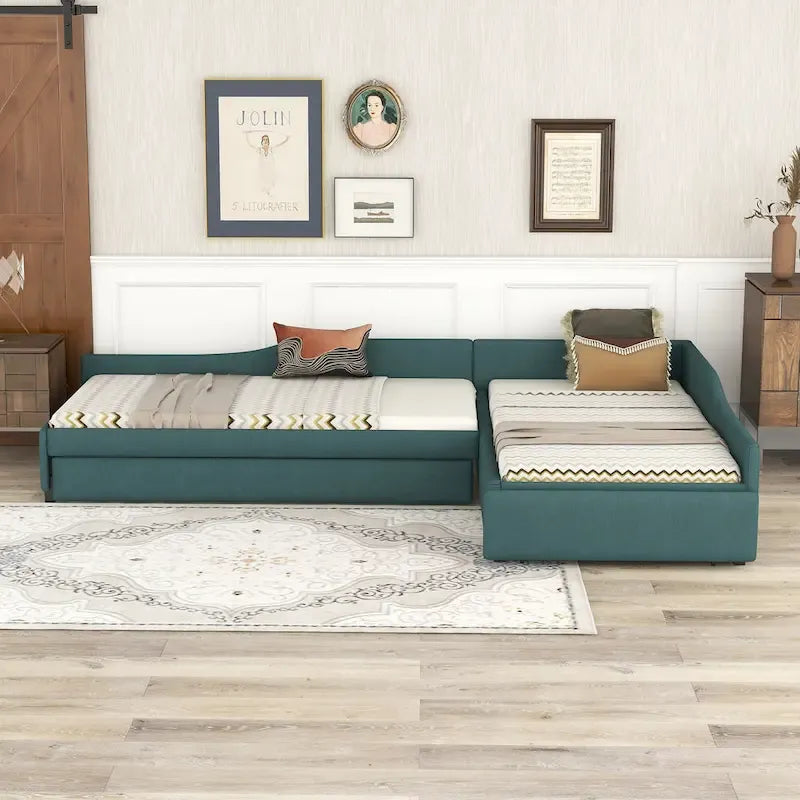 Divano letto singolo con cassetto, struttura letto in legno, doppia rete estraibile imbottita, non richiede box spring per ragazzi