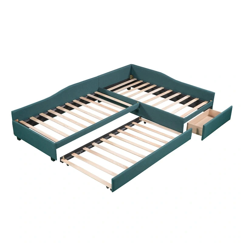 Divano letto singolo con cassetto, struttura letto in legno, doppia rete estraibile imbottita, non richiede box spring per ragazzi