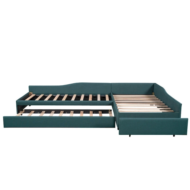 Divano letto singolo con cassetto, struttura letto in legno, doppia rete estraibile imbottita, non richiede box spring per ragazzi
