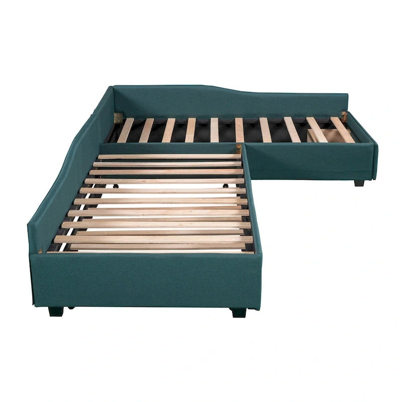 Divano letto singolo con cassetto, struttura letto in legno, doppia rete estraibile imbottita, non richiede box spring per ragazzi