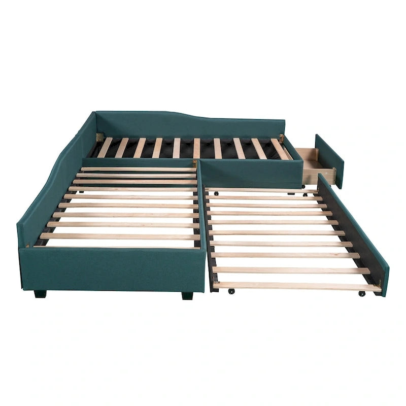 Divano letto singolo con cassetto, struttura letto in legno, doppia rete estraibile imbottita, non richiede box spring per ragazzi