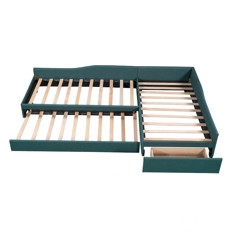 Divano letto singolo con cassetto, struttura letto in legno, doppia rete estraibile imbottita, non richiede box spring per ragazzi