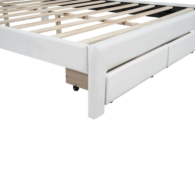 Letto imbottito con piattaforma, testiera capitonné, luci a LED e due cassetti per la camera da letto