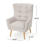 Moderna Poltrona a Orecchioni con Schienale Alto 32.5, Rivestita e Capitonnè, con Gambe in Legno di Caucciù