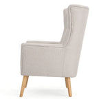 Moderna Poltrona a Orecchioni con Schienale Alto 32.5, Rivestita e Capitonnè, con Gambe in Legno di Caucciù