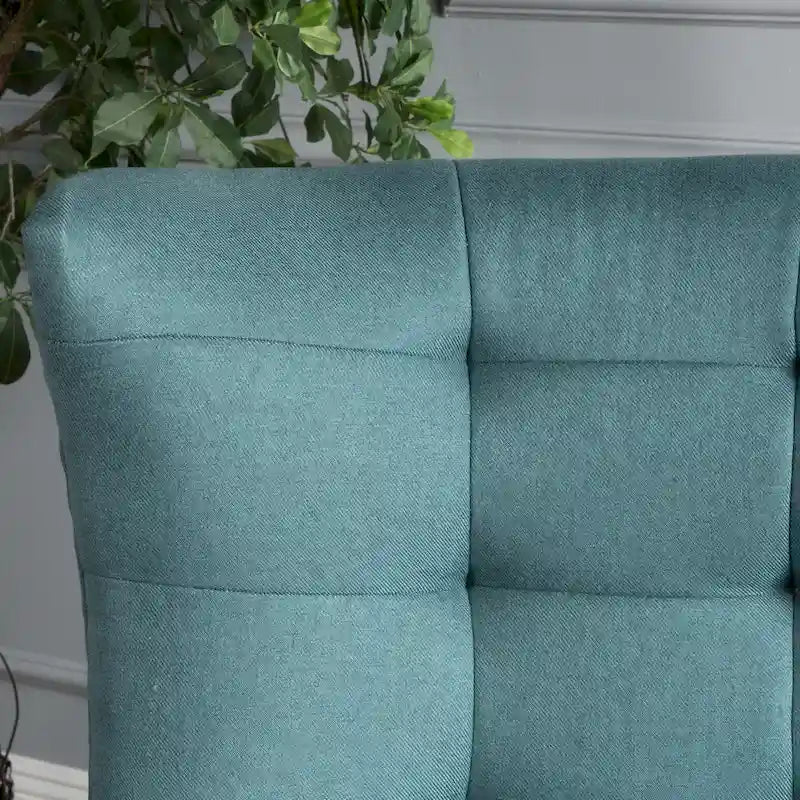 Moderna Poltrona a Orecchioni con Schienale Alto 32.5, Rivestita e Capitonnè, con Gambe in Legno di Caucciù