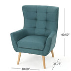 Moderna Poltrona a Orecchioni con Schienale Alto 32.5, Rivestita e Capitonnè, con Gambe in Legno di Caucciù
