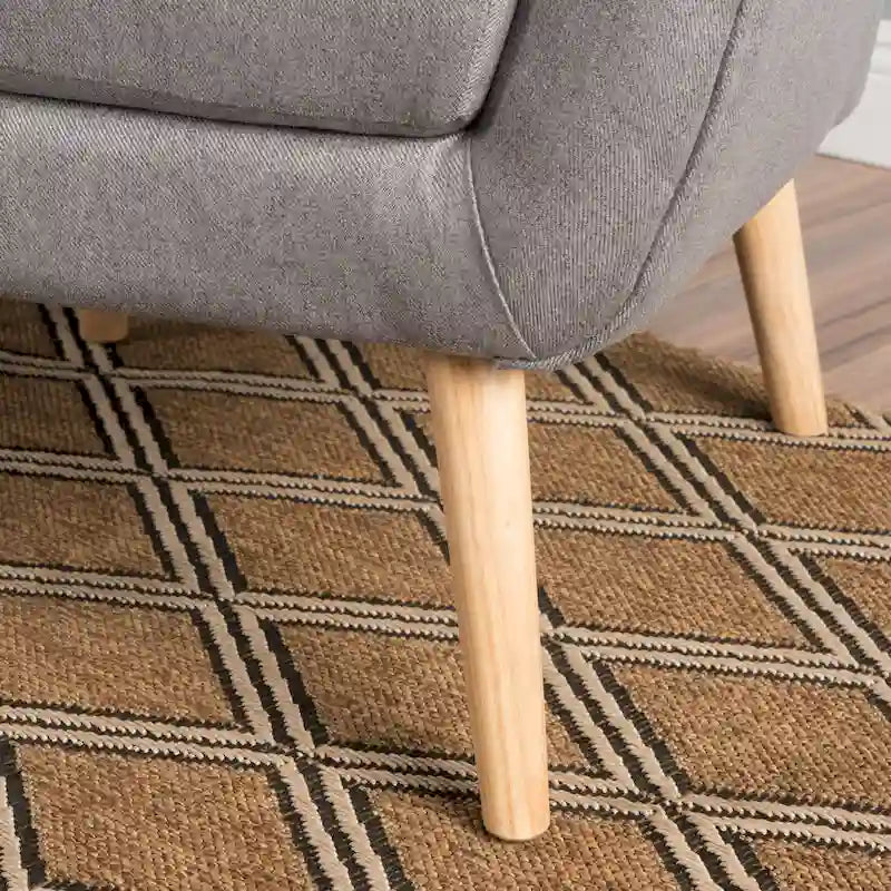 Moderna Poltrona a Orecchioni con Schienale Alto 32.5, Rivestita e Capitonnè, con Gambe in Legno di Caucciù