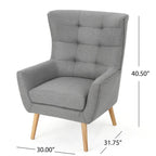 Moderna Poltrona a Orecchioni con Schienale Alto 32.5, Rivestita e Capitonnè, con Gambe in Legno di Caucciù