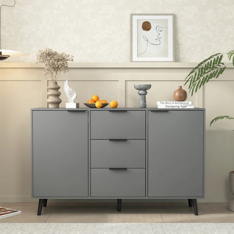 Mobile buffet credenza moderno con 2 ante, ripiani e 3 cassetti