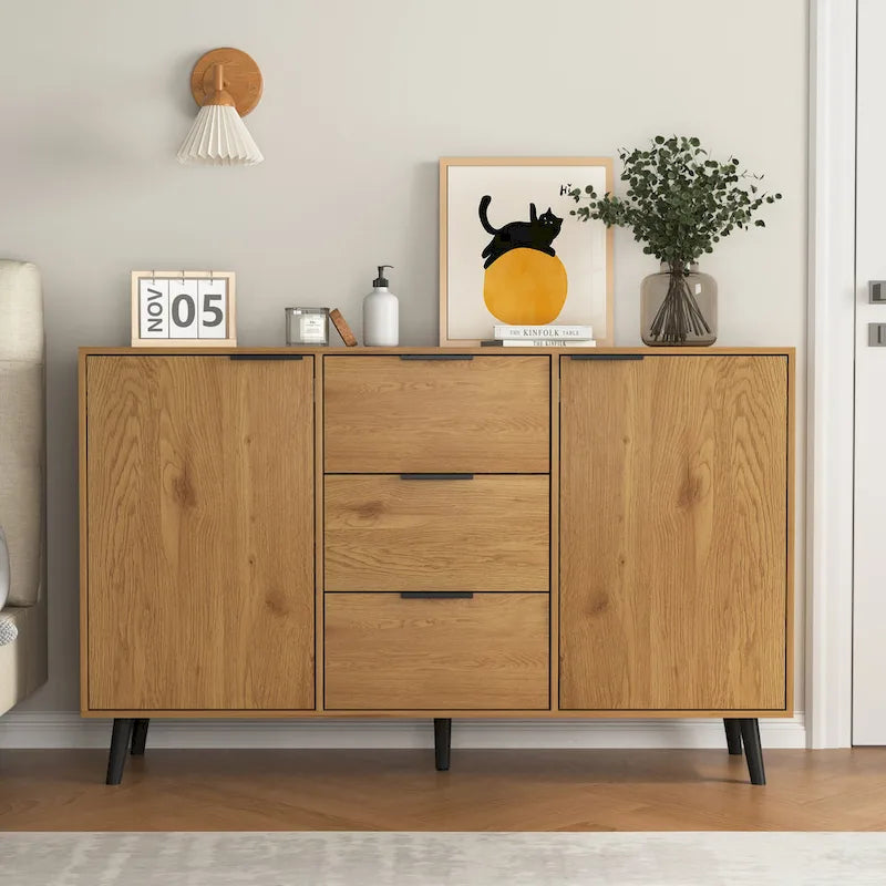 Mobile buffet credenza moderno con 2 ante, ripiani e 3 cassetti