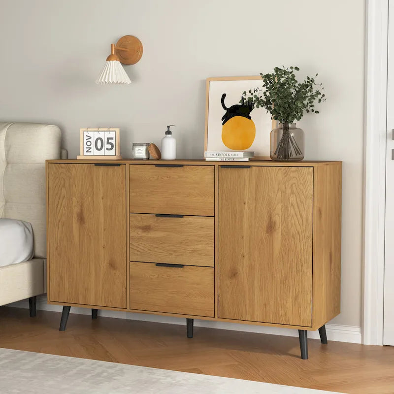 Mobile buffet credenza moderno con 2 ante, ripiani e 3 cassetti