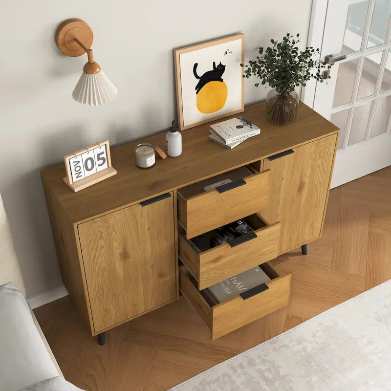 Mobile buffet credenza moderno con 2 ante, ripiani e 3 cassetti