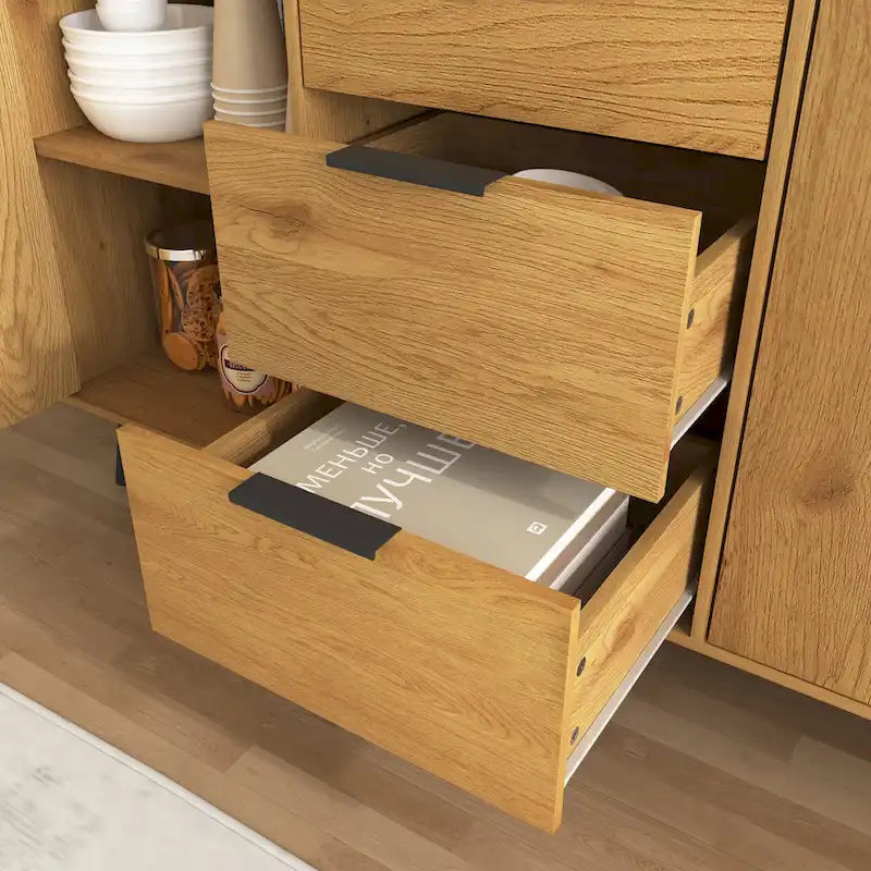 Mobile buffet credenza moderno con 2 ante, ripiani e 3 cassetti