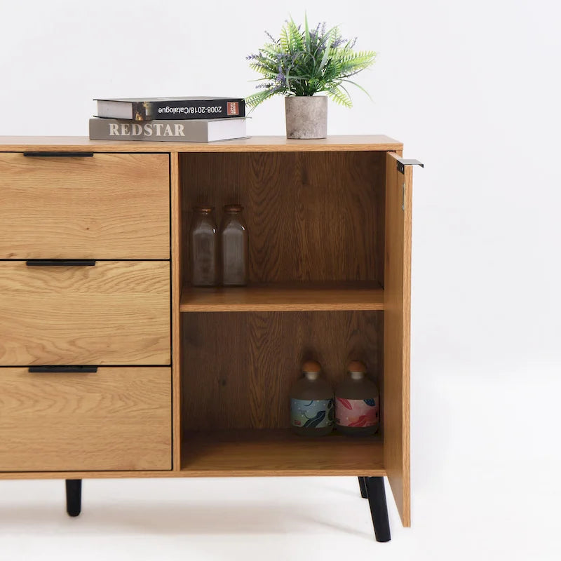 Mobile buffet credenza moderno con 2 ante, ripiani e 3 cassetti