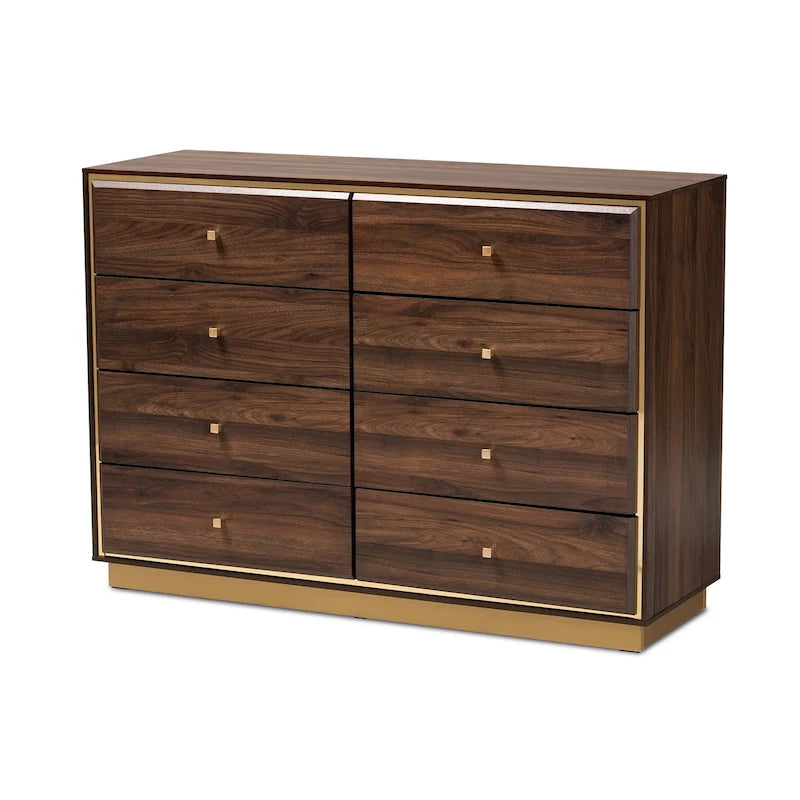 Comò moderno e contemporaneo in legno a 8 cassetti con base in metallo