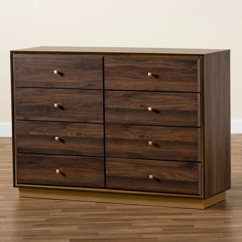 Comò moderno e contemporaneo in legno a 8 cassetti con base in metallo