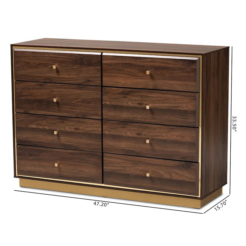 Comò moderno e contemporaneo in legno a 8 cassetti con base in metallo