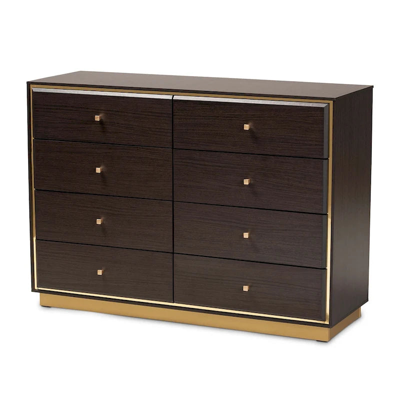 Comò moderno e contemporaneo in legno a 8 cassetti con base in metallo