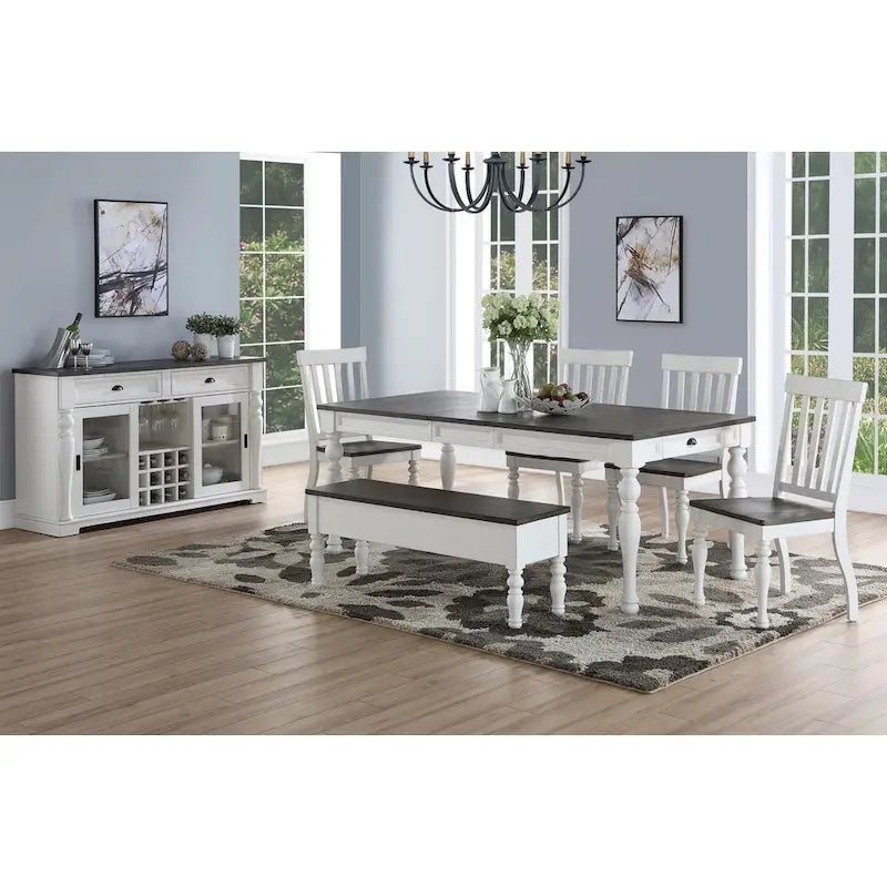 Tavolo da pranzo da 80 pollici bicolore in stile rustico - Bianco tenue e rovere scuro