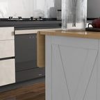 Carrello Cucina con Isola e Bancone Colazione in Legno a Ribalta, Carrello da Cucina Stile Rustico con 2 Cassetti, Bianco