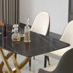 Tavolo da pranzo moderno con piano rettangolare in pietra sinterizzata e base dorata