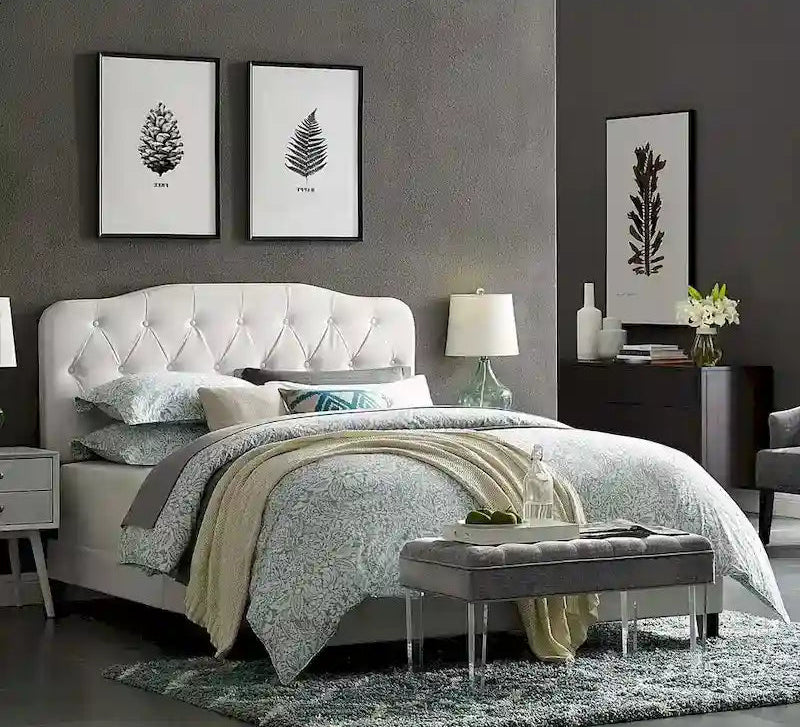 Dayton King Leather Platform Bed with Button Tufted Headboard