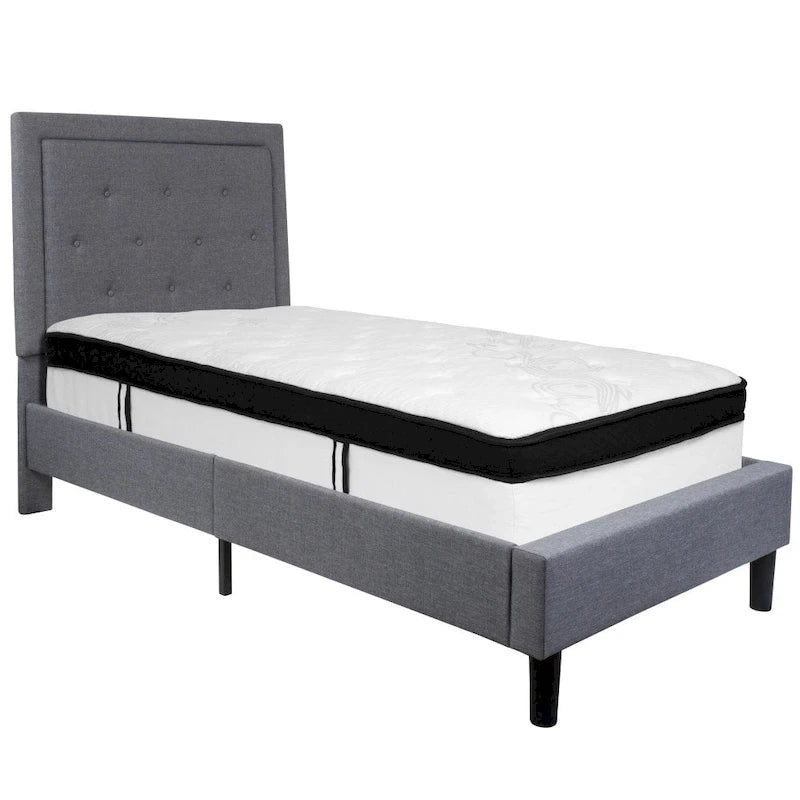 Letto a piattaforma trapuntato e materasso a molle insacchettate in memory foam