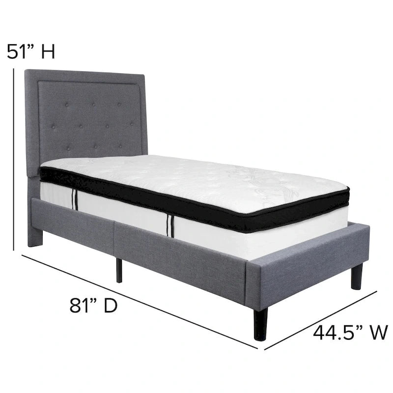Letto a piattaforma trapuntato e materasso a molle insacchettate in memory foam