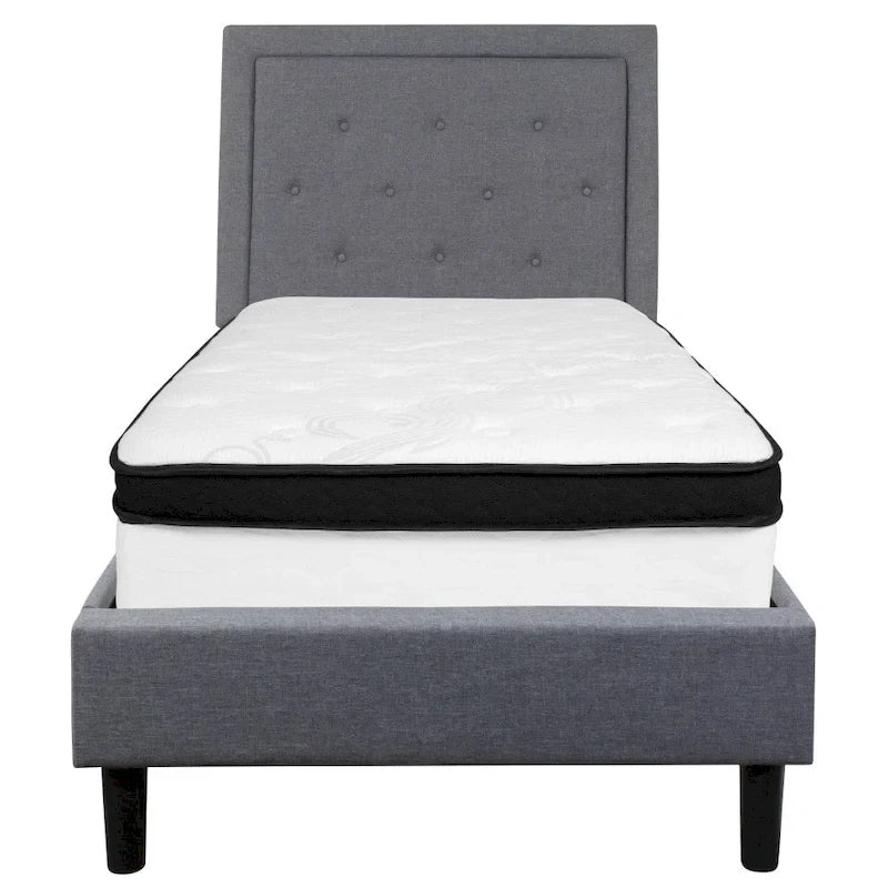 Letto a piattaforma trapuntato e materasso a molle insacchettate in memory foam