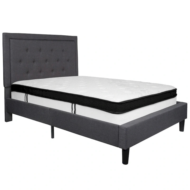 Letto a piattaforma trapuntato e materasso a molle insacchettate in memory foam