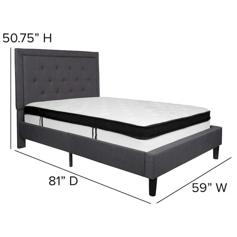 Letto a piattaforma trapuntato e materasso a molle insacchettate in memory foam