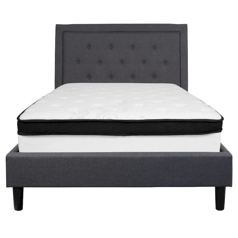 Letto a piattaforma trapuntato e materasso a molle insacchettate in memory foam