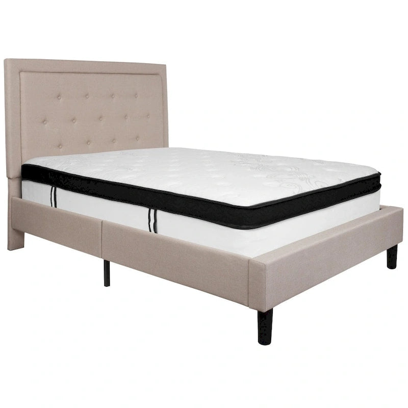 Letto a piattaforma trapuntato e materasso a molle insacchettate in memory foam