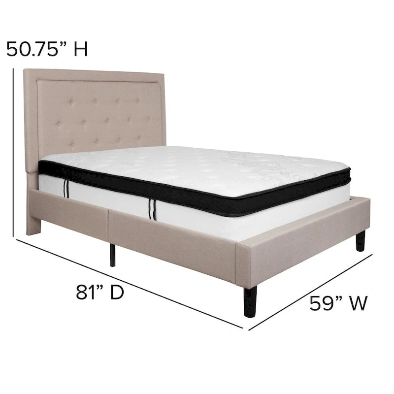 Letto a piattaforma trapuntato e materasso a molle insacchettate in memory foam