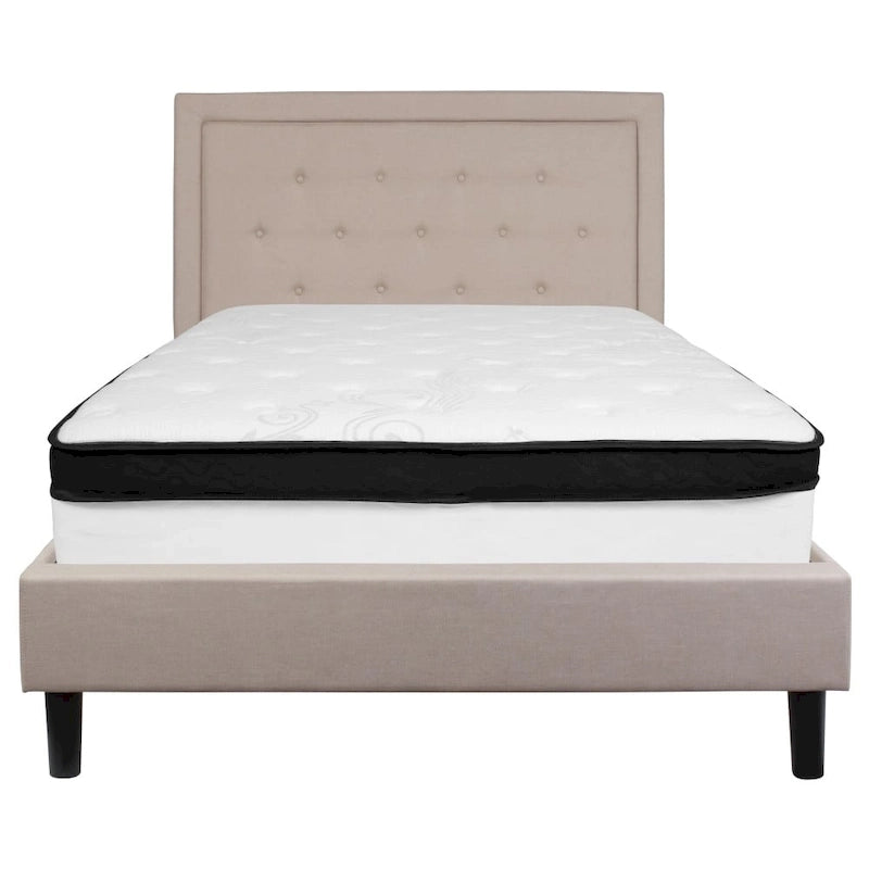 Letto a piattaforma trapuntato e materasso a molle insacchettate in memory foam