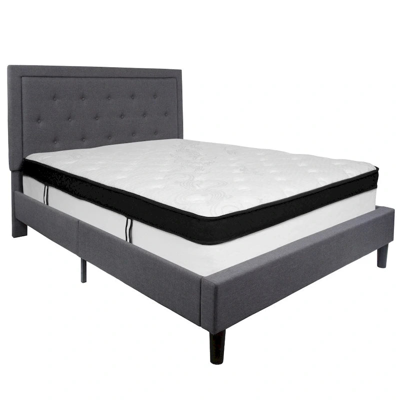 Letto a piattaforma trapuntato e materasso a molle insacchettate in memory foam