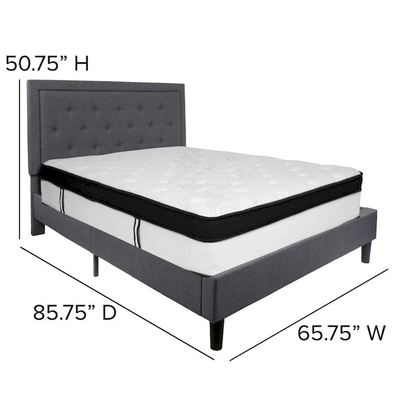 Letto a piattaforma trapuntato e materasso a molle insacchettate in memory foam