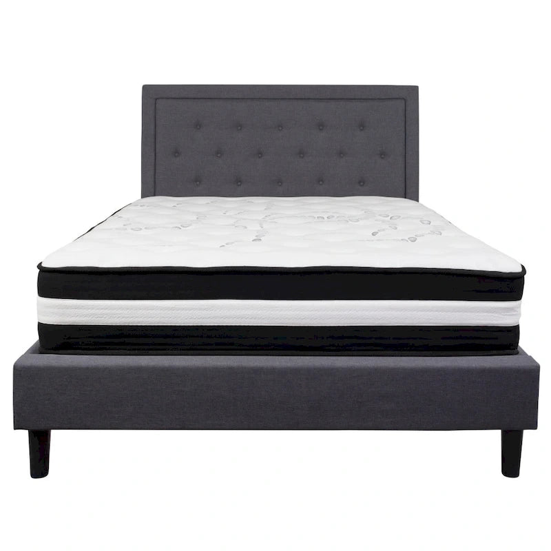Letto a piattaforma trapuntato e materasso a molle insacchettate in memory foam