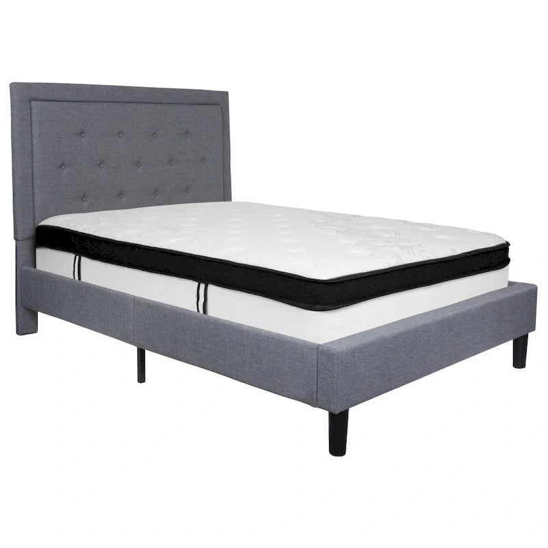 Letto a piattaforma trapuntato e materasso a molle insacchettate in memory foam