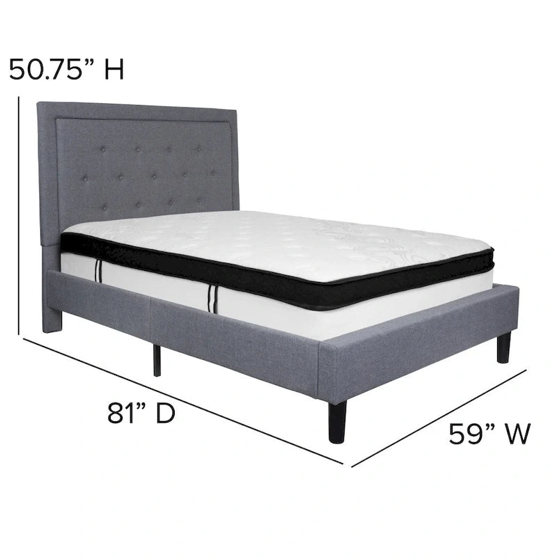 Letto a piattaforma trapuntato e materasso a molle insacchettate in memory foam